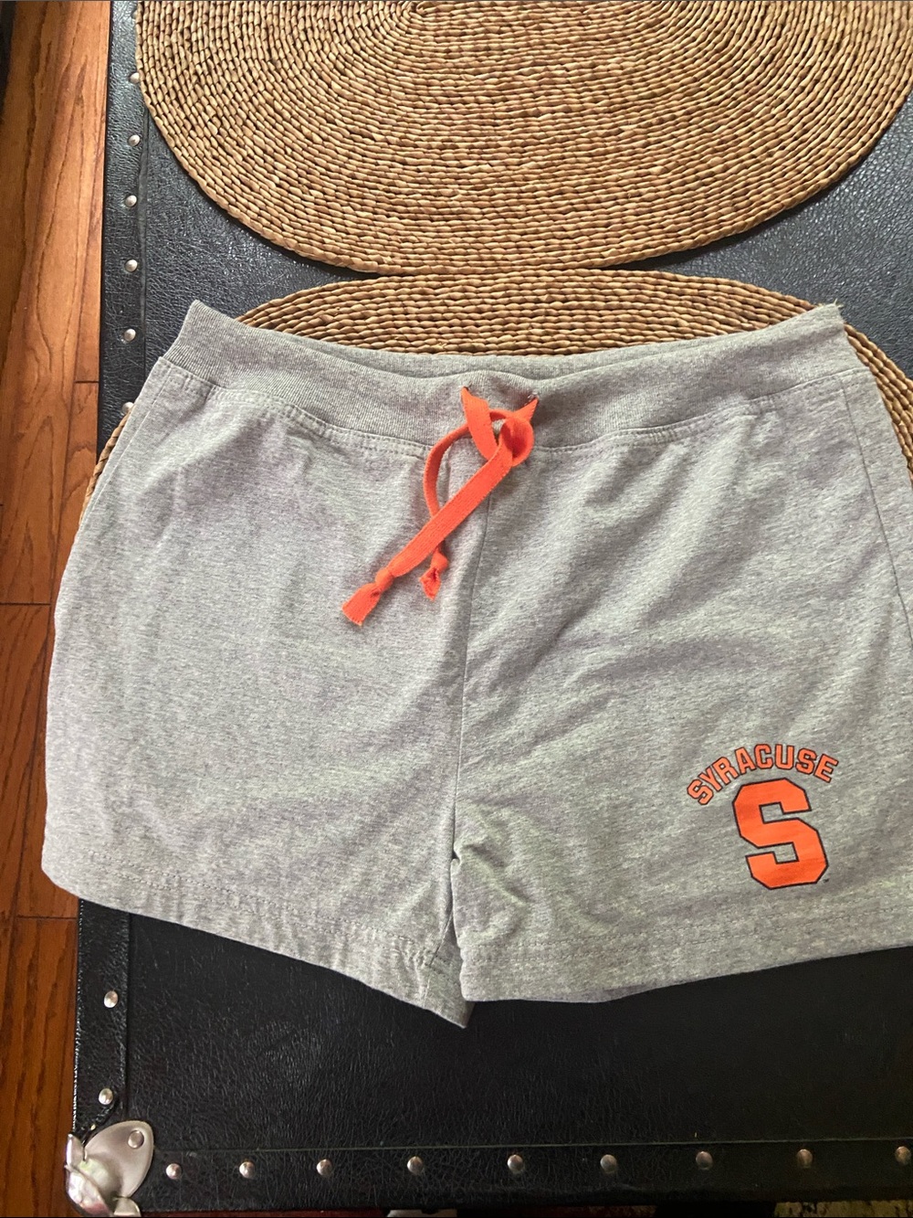 Gray Syracuse S Logo Women’s Lounge Shorts with Orange Drawstring Size Large